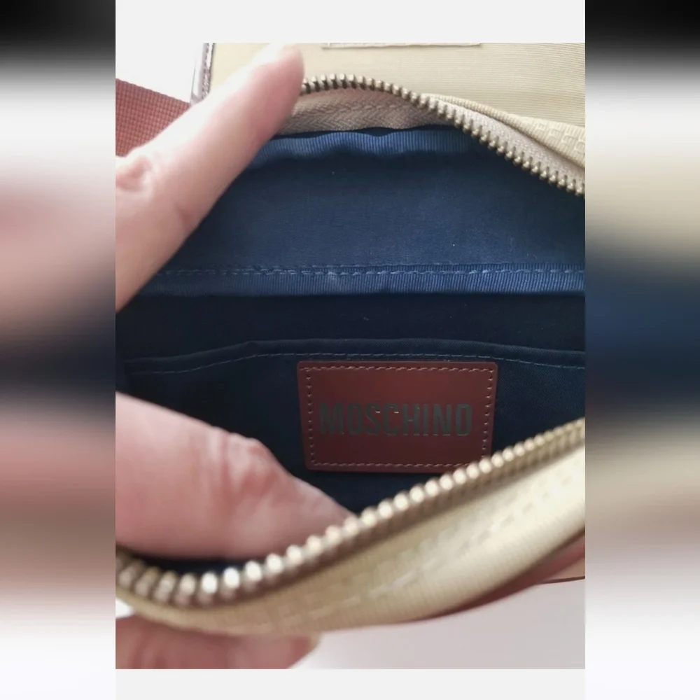 Moschino LOGO BELT BAG Vintage Made In Japan Tan Brown Nylon